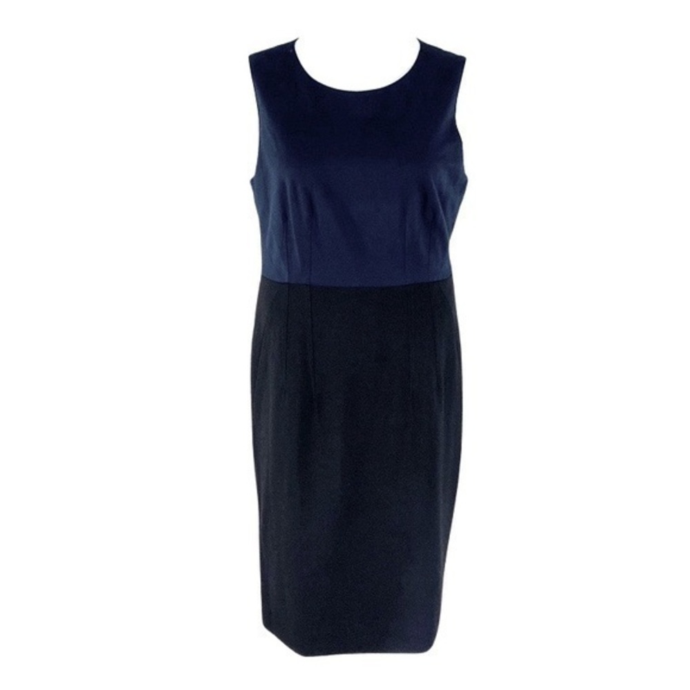 NWT Ellen Tracy navy black two tone color block sleeveless sheath dress U22